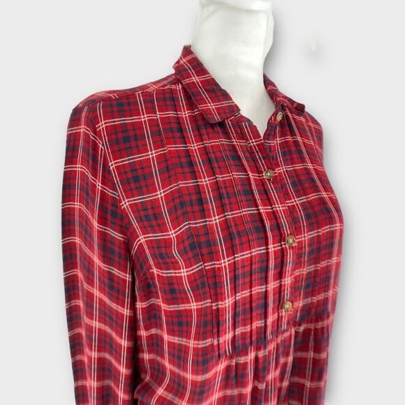 Abercrombie & Fitch Long Red Plaid Shirt Dress Pockets Button Down Small Y2K 90s - Picture 3 of 7